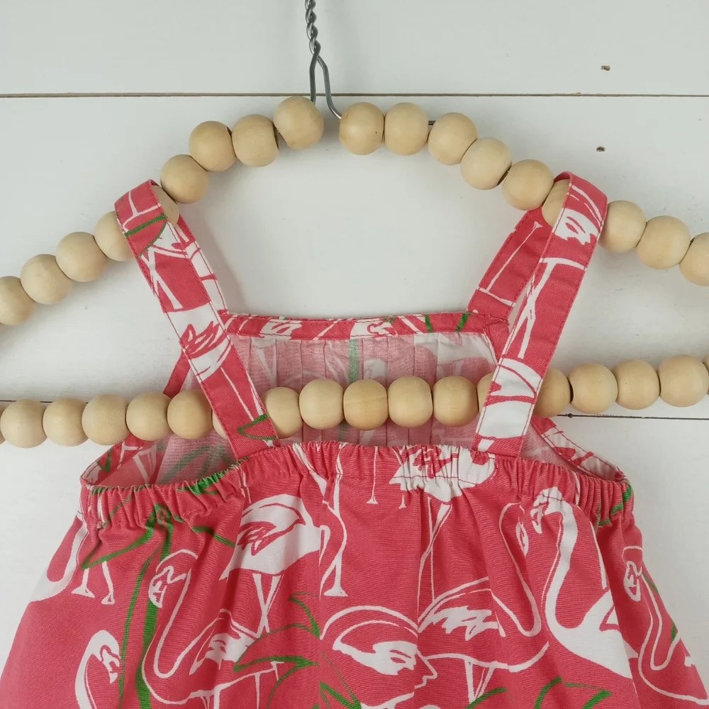 Gymboree girls size 3 pink with white and green flamingo top elastic and pleated
